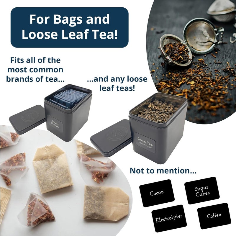 AllSpice Tea Organizer Rack with 9 Tins & 160 Magnetic Labels – Perfect for Bagged & Loose Leaf Tea Organization - Black - Image 5